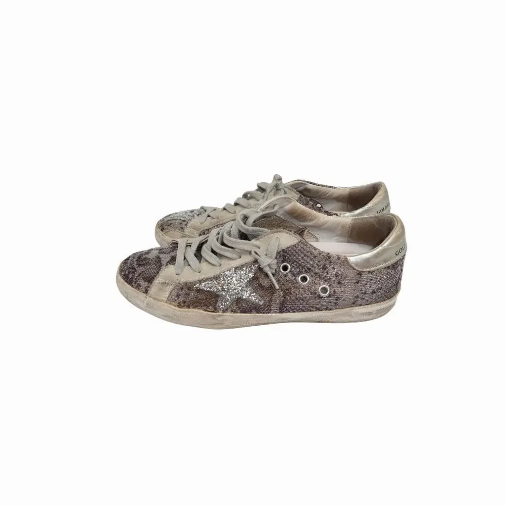 Golden Goose Super-Star Snake Print Glitter Canvas Sneakers Women's Size 39 - Picture 3 of 8